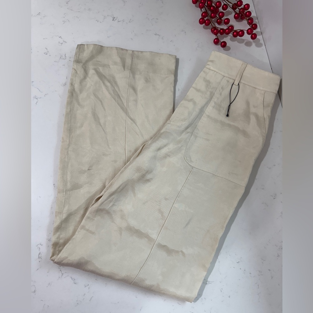 Zara 100% Lyocell Cream Wide-Leg Pants - Picture 2 of 13